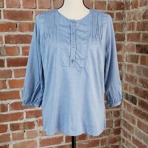 Amour Vert Modal Silk Blend Chambray Top with 3/4 sleeves XS